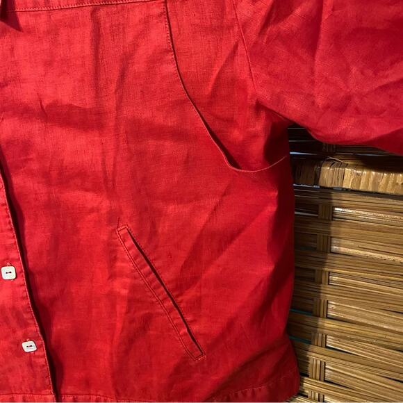 Putumayo Vibrant Red Button-Down Shirt large shacket 100% linen jacket layer - Picture 5 of 9